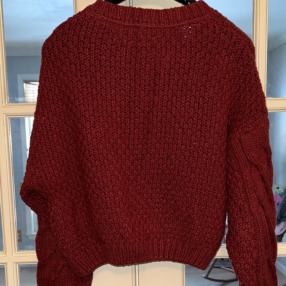 Free People Bonfire Burgundy Cable Knit Cardigan - Picture 7 of 7